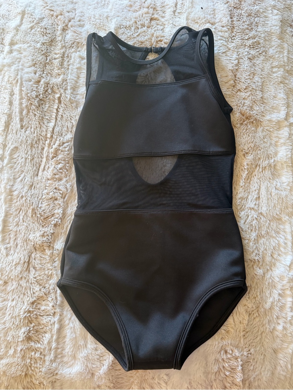 Kids Black Mesh-Panel One-Piece Leotard youth large adult XS